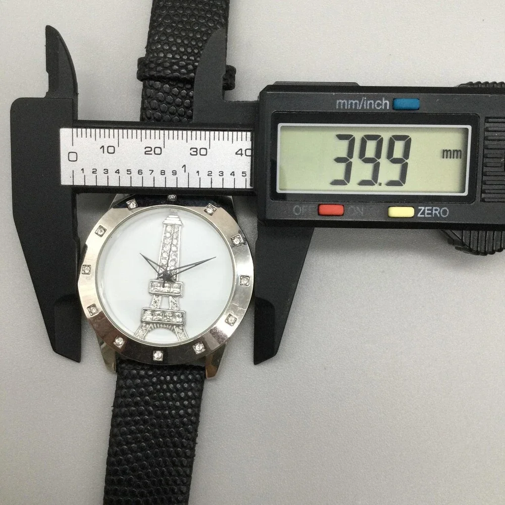 Chico's Womens Watch 40mm Eiffel Tower Dial Black Strap Crystals New Battery